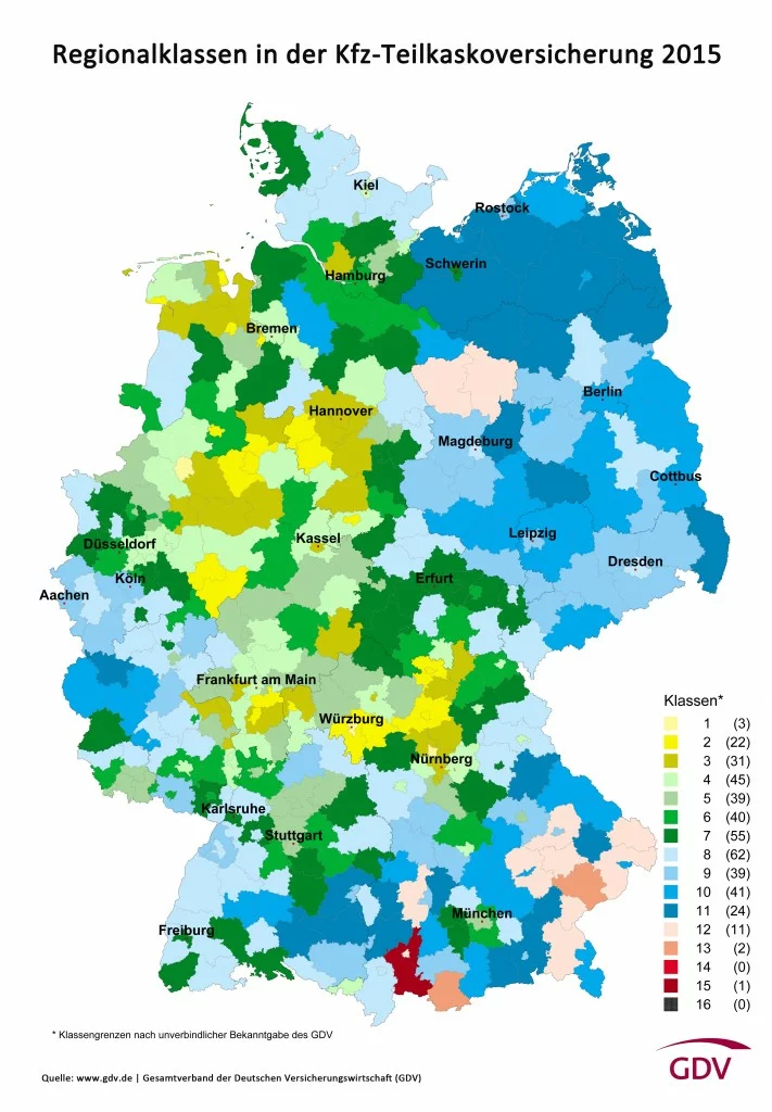 Regionalklassen 2015 Teilkaskoversicherung