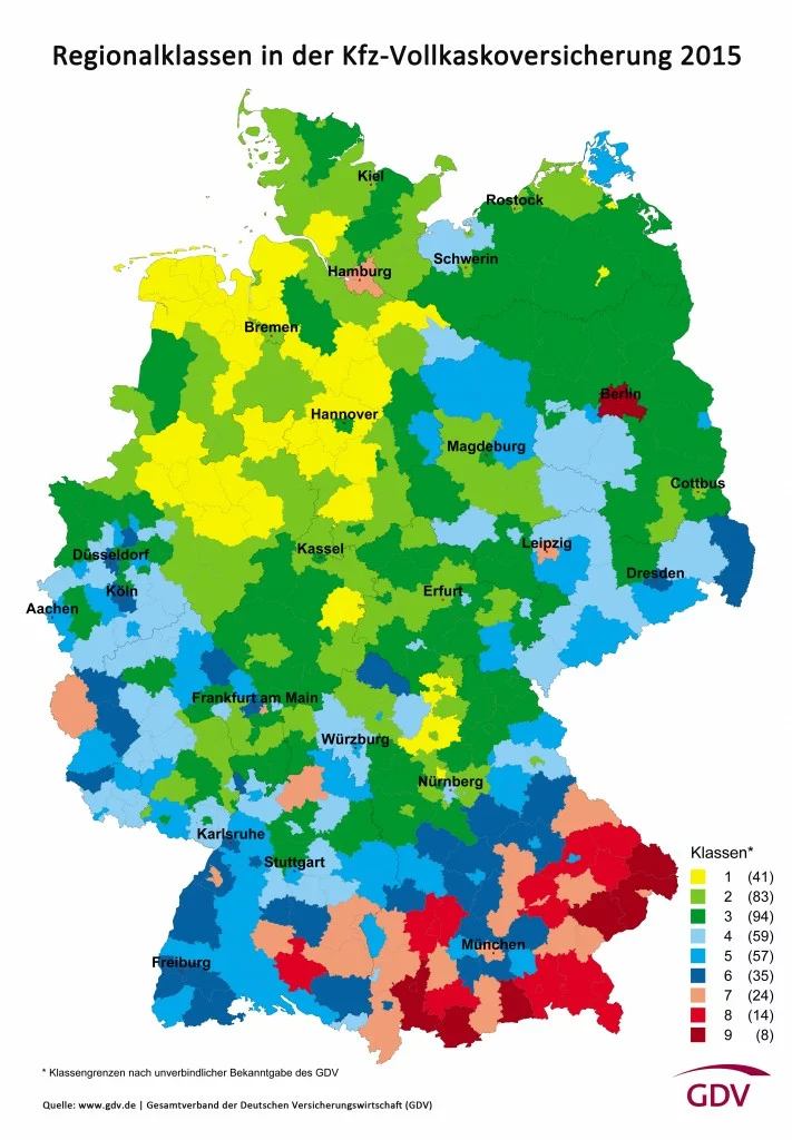 Regionalklassen 2015: Vollkaskoversicherung