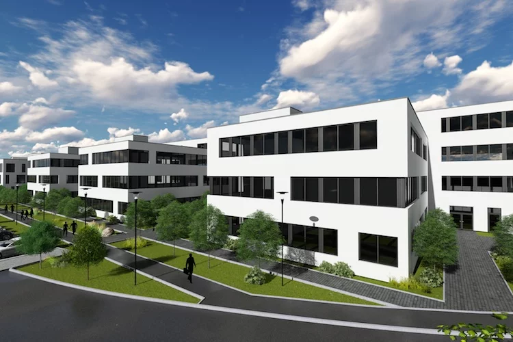 Bürokomplex "TechPark E17" in Erlangen / Weiterer Text über ots und www.presseportal.de/nr/120862 / Die Verwendung dieses Bildes ist für redaktionelle Zwecke honorarfrei. Veröffentlichung bitte unter Quellenangabe: "obs/Zinsbaustein"