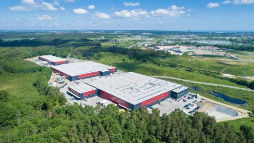 Luftaufnahme des Logistikparks von Generali nahe Danzig