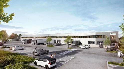 Logistikhalle mit Parkplatz, wie Valor Real Estate sie plant