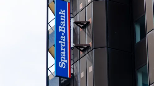 Sparda Bank Schild an einer Häuserwand