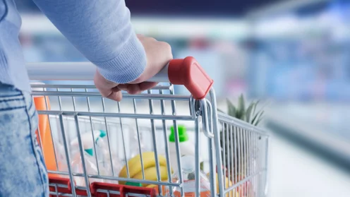 Einkaufswagen mit Lebensmitteln