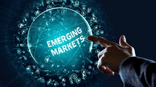 Finger, der auf einen Button drückt, der den Namen Emerging Markets trägt.