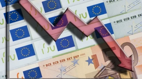 Fallende Kurve auf Euroscheinen