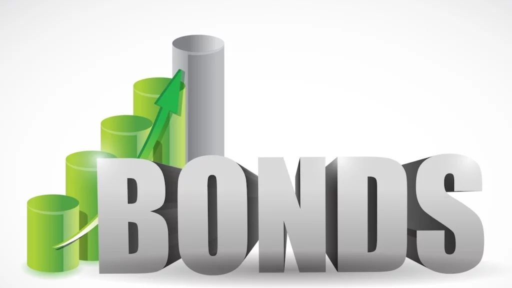 Schriftzug Bonds mit Saeulendiagramm und Kurvenverlauf
