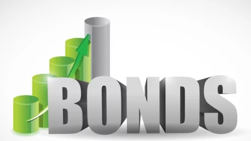 Schriftzug Bonds mit Saeulendiagramm und Kurvenverlauf