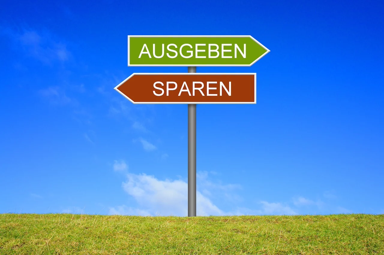 Wegweiser, der ausgibt oder sicher deutsch