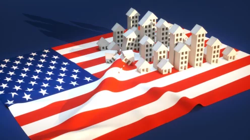 Modellhäuser auf US-Flagge