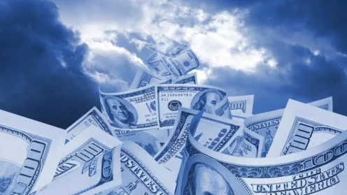Dollar-Scheine am Himmel