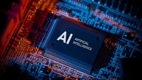 KI: Artificial intelligence concept with computer chip
