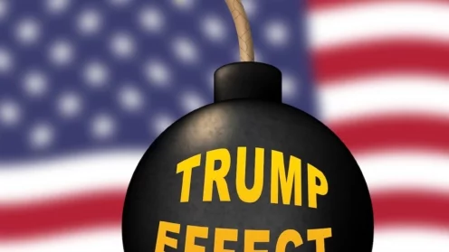 Trump-Effekt bedeutet Misserfolg-Chaos und Katastrophe. Ein Endergebnis und eine Schlussfolgerung aus politischen Fehlern - 3D Illustration