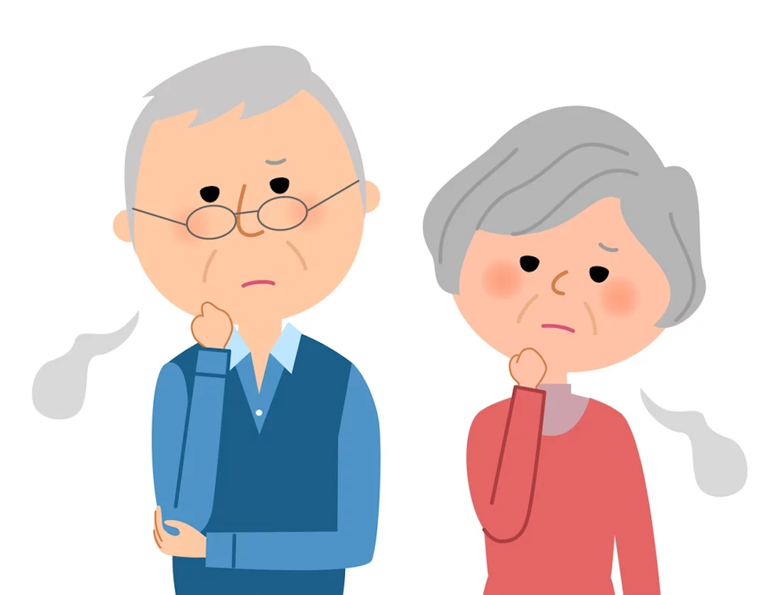 Illustration eines seufzenden älteren Ehepaares.