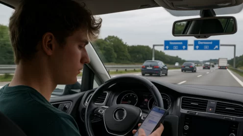 Junger Autofahrer wird abgelenkt, Ablenkungsstudie der DA Direkt
