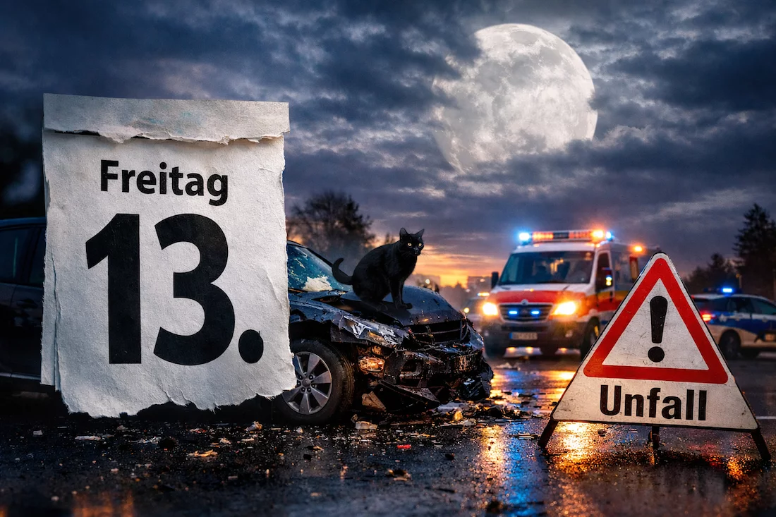 Freitag der 13, Unglückstag; Mythos, Irrglaube, Unfall, Statistik; Autounfall