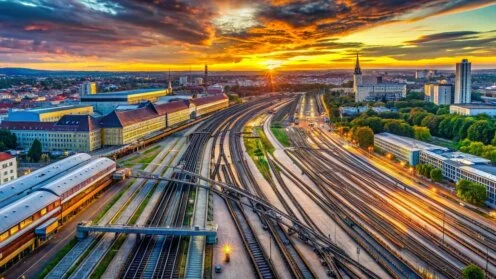 Luftbild Münchener Hauptbahnhof, KI-generiert, Immobilienmarkt München
