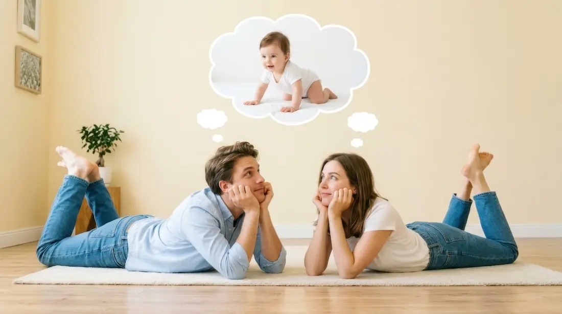 Familienplanung und Kinderwunsch. Ein junges Paar träumt....