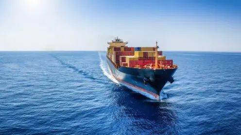 Containerschiff auf einem flachen Meer