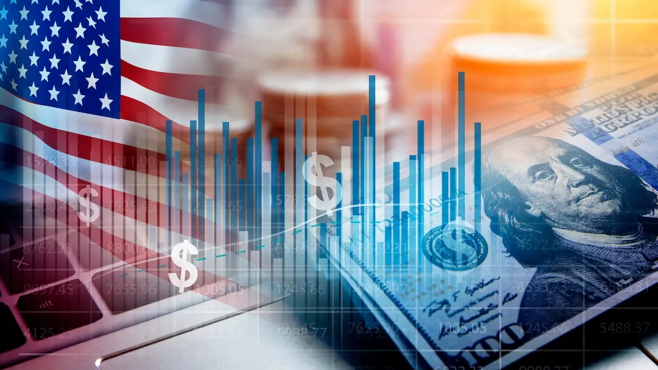 US-Flagge, Dollarnote, Balkendiagramm