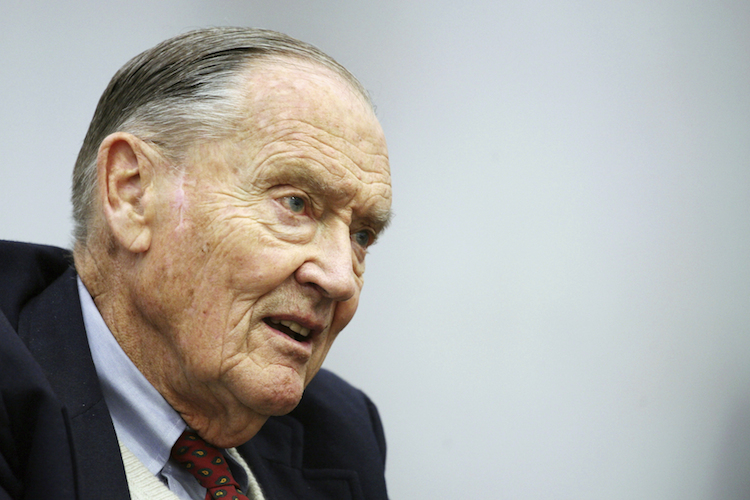 FILE - In this Tuesday, May 20, 2008, file photo, John Bogle, founder of The Vanguard Group, talks during an interview with The Associated Press, in New York. Vanguard announced Wednesday, Jan. 16, 2019, that John C. "Jack" Bogle has died at the age of 89. (AP Photo/Mark Lennihan, File) |