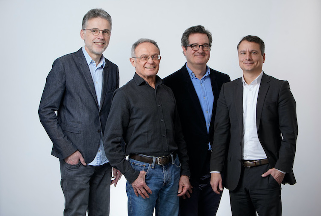 Mailo-Vorstand Sten Nahrgang, Aufsichtsratsvorsitzender Dietmar Meister , Mitgründer und Vorstandsvorsitzender Dr. Matthias Uebing sowie Armin Molla beim Fotoshooting in Köln