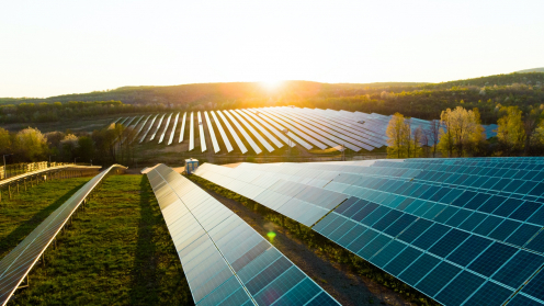 Sonnenaufgang über Solarparks