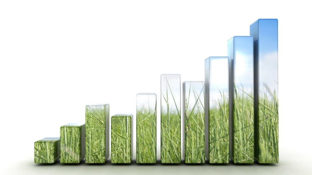 Balkendiagramm mit grünem Gras drauf