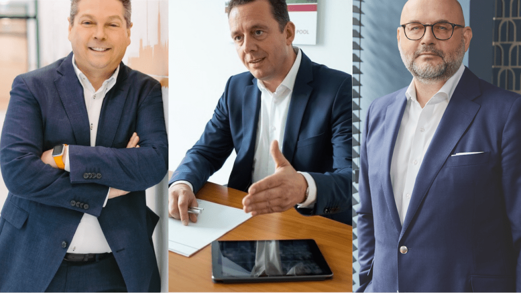 Bildmontage von Die Teilnehmer von links: Thomas Hein, Leiter Vertrieb Immobilienfinanzierung ING Deutschland; Robert Annabrunner, Leiter DSL Bank; Michael Lorenz, Vorstand Baufi24 AG