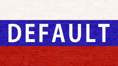 In den russischen Flaggen-Farben gestrichene Wand mit dem Begriff Default