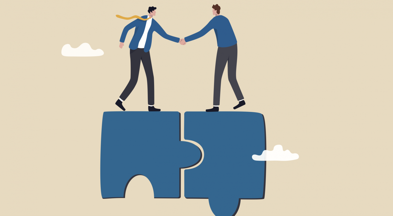 Two drawn men shake hands