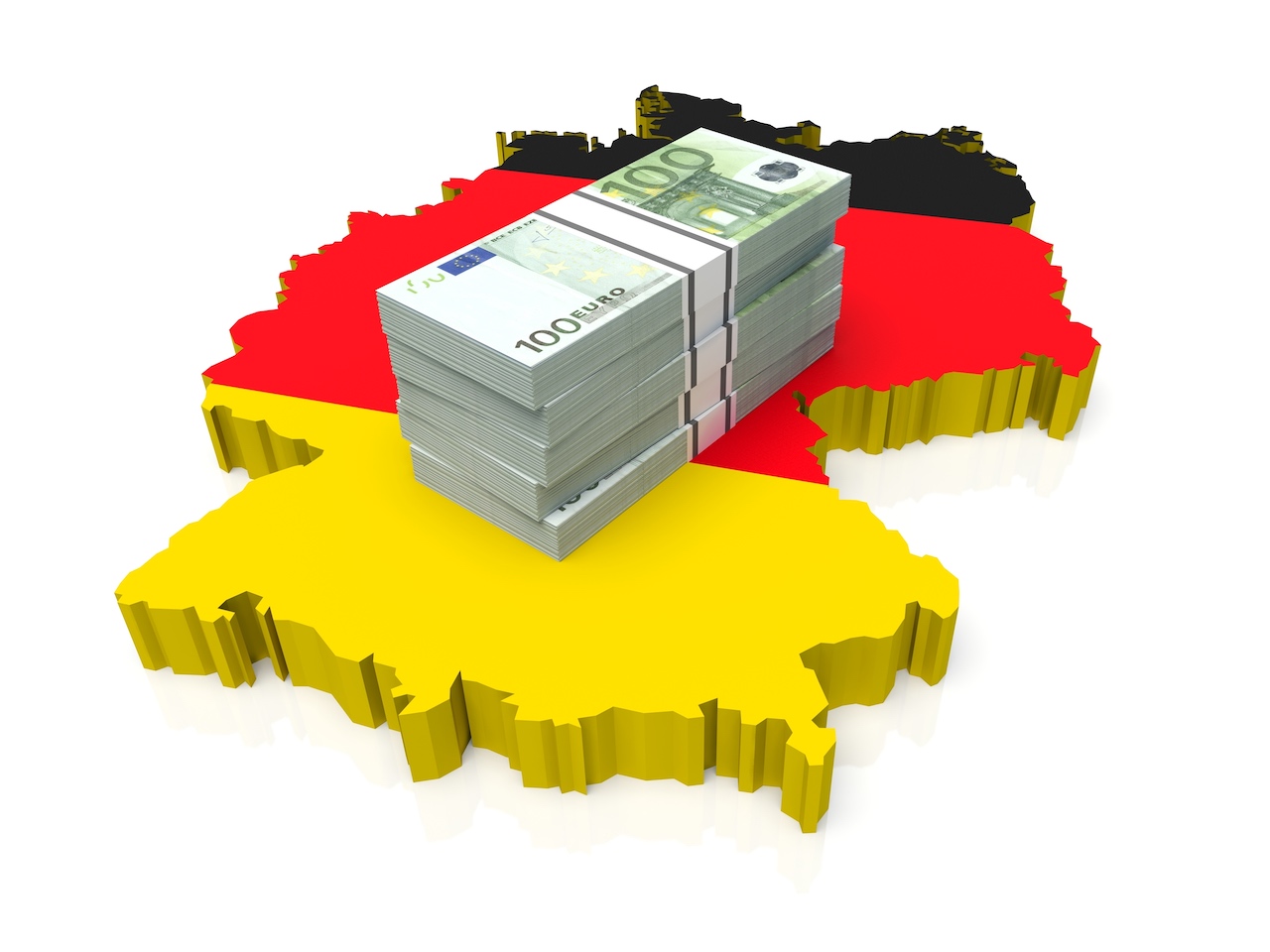 Stapel 100 Euro Scheine lieg auf einer Deutschlandkarte