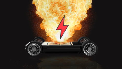 brennende Akkus eines Elektroautos