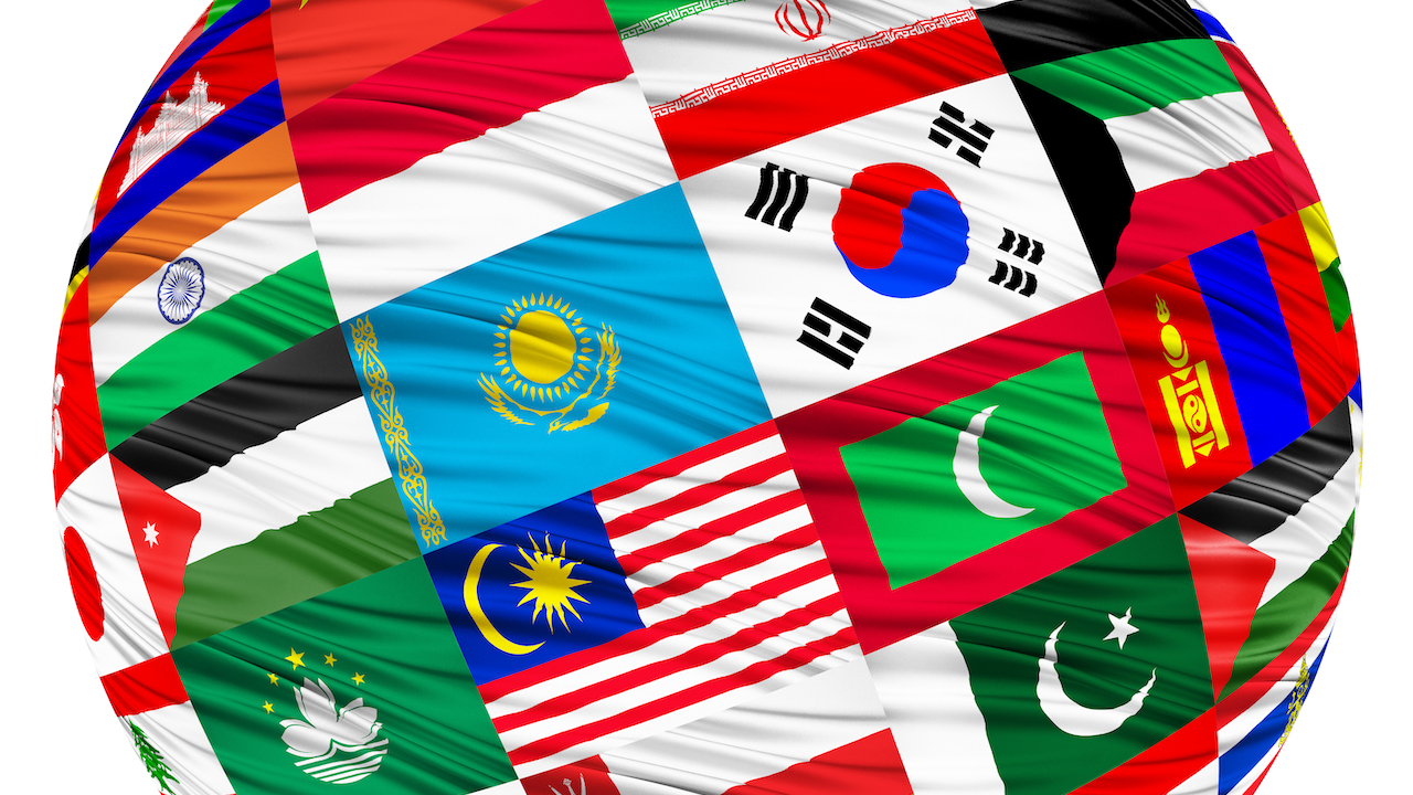 Collage der Flaggen asiatischer Länder
