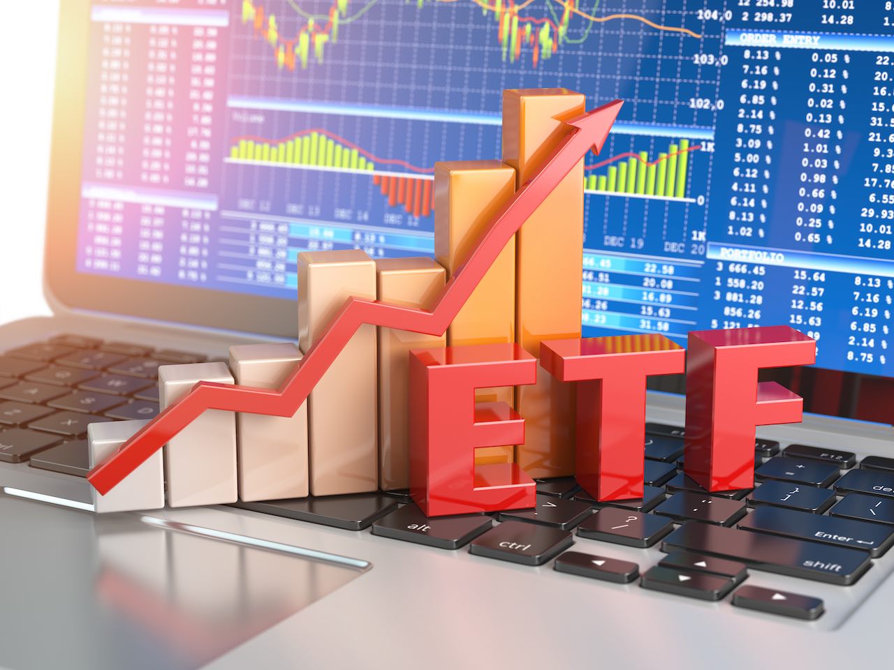 ETF-Symbol vor Chart