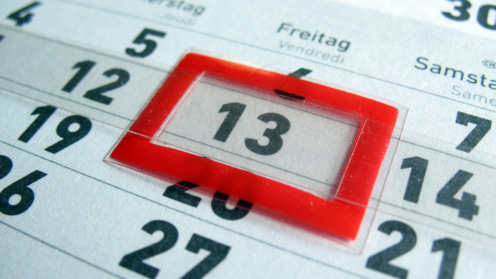 Kalender mit rot markiertem Freitag der 13.