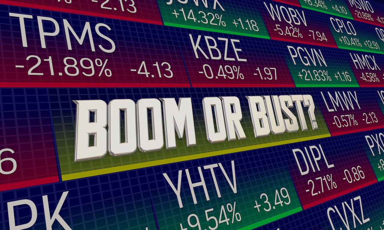 Kurstafel mit dem Schriftzug "Boom or Bust?"