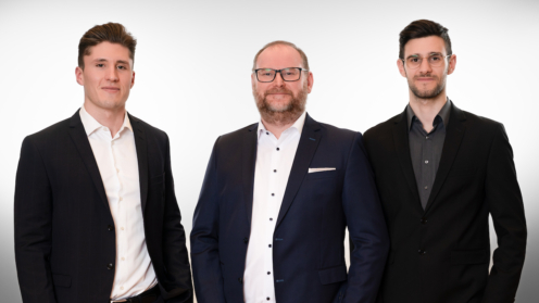 Portraitfoto von Philip Filhol (Head of Products and Projects), Tobias Eckl (CEO) und Matthias Zandanel (Head of Development)