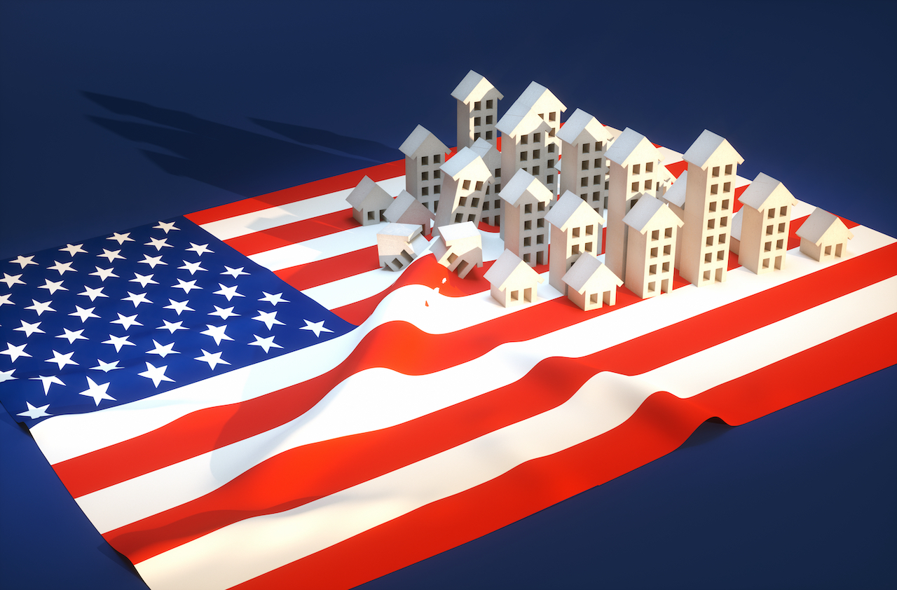 Modellhäuser auf US-Flagge