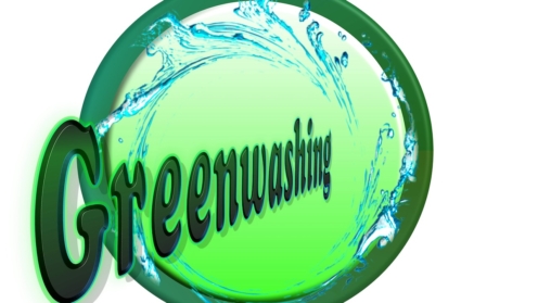 Greenwashing, irreführendes Marketing. Button 3D Greenwashing und Marketing - Verkauf und Werbung