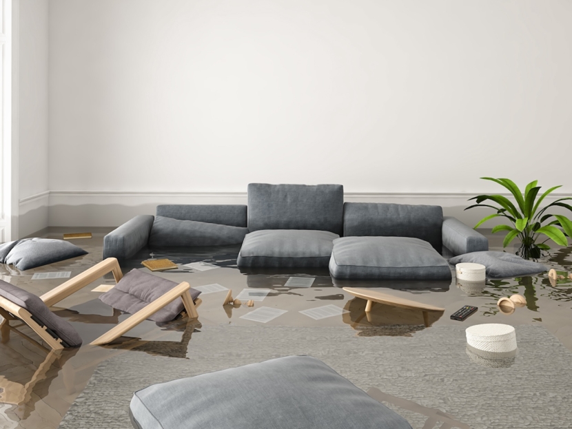 Überschwemmte Wohnung. 3D-Darstellung