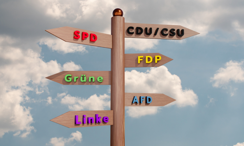 Parteien auf Verkehrsschild