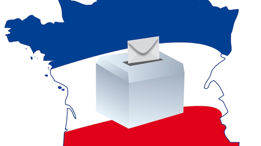 Frankreich-Flagge in den Umrissen des Landes.