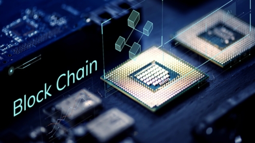 Nahaufnahme von Mikrochips in einem Computerprozessor