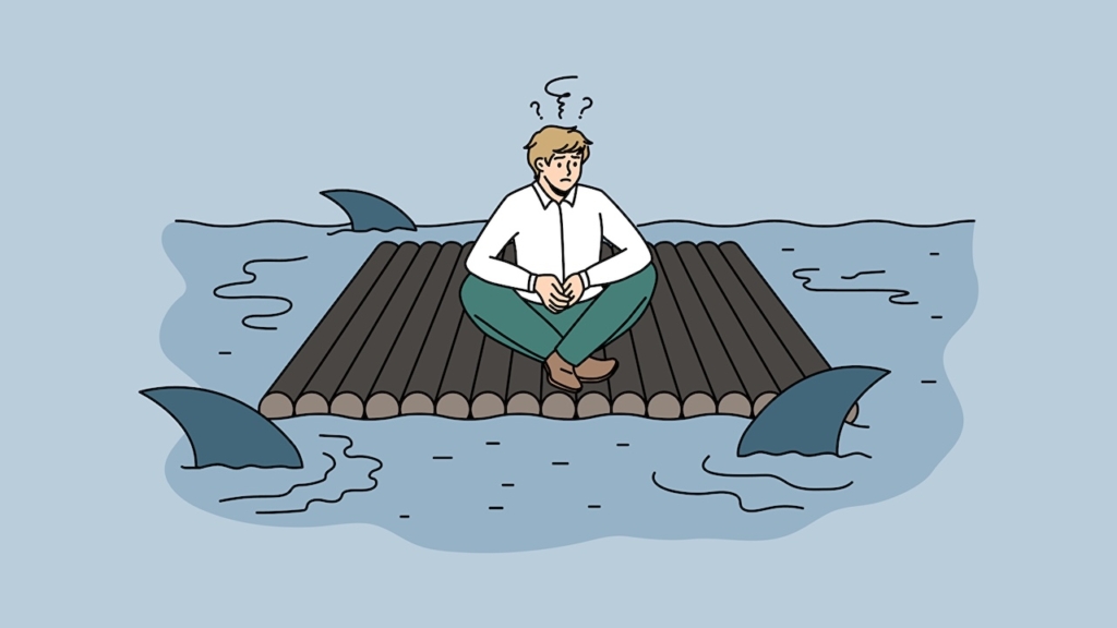 Business risks and danger concept, D&O, Haifischbecken