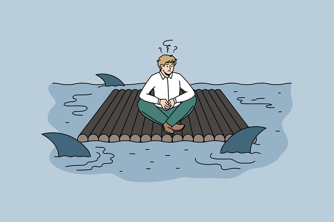 Business risks and danger concept, D&O, Haifischbecken