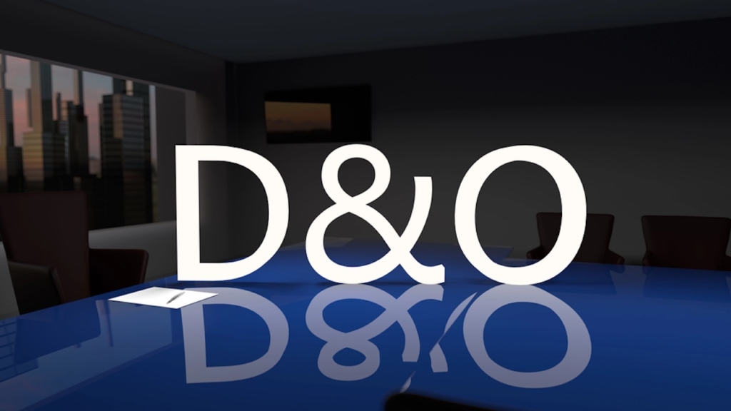 DandO. Directors and Officers Liability Insurance Konzept. Das Büro des Direktors mit einem großen Tisch und Wolkenkratzern vor dem Fenster. 3d-Illustration