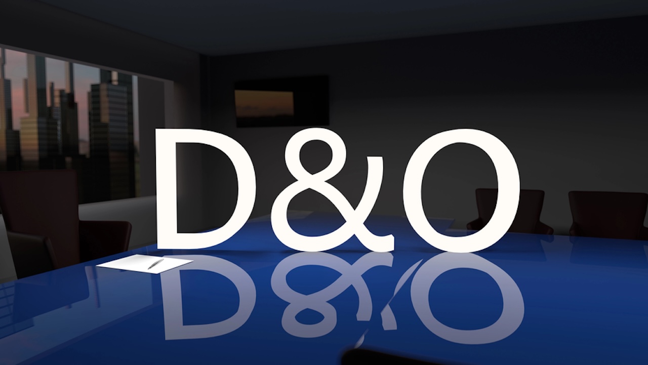DandO. Directors and Officers Liability Insurance Konzept. Das Büro des Direktors mit einem großen Tisch und Wolkenkratzern vor dem Fenster. 3d-Illustration