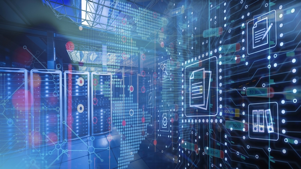 Geschäftsmann beobachtet schnellen Datenfluss.