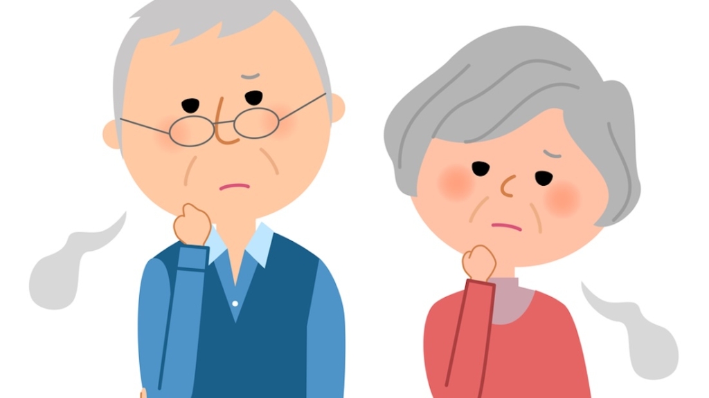 Illustration eines seufzenden älteren Ehepaares.