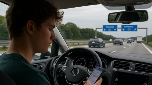 Junger Autofahrer wird abgelenkt, Ablenkungsstudie der DA Direkt